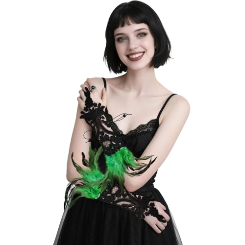 THARAHT Natural Feather Gloves Cuffs Womenâ€™s Wrist Accessories Swan Wings Wrist Bands Cosplay Costume Navy Blue