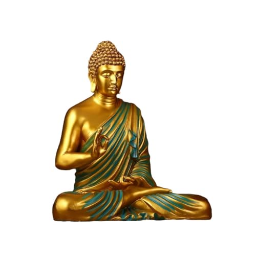 Image of 2 Feet Height Decorative Meditating Buddha Idol for Home Decor Big Size, Black Ceramic Murti, Meditation Buddha Statue, Home Garden Decor (Golden & Green)