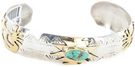 12kt Gold Filled and .925 Sterling Silver Certified Authentic Kokopelli Handmade Navajo Natural Turquoise Native American Bracelet