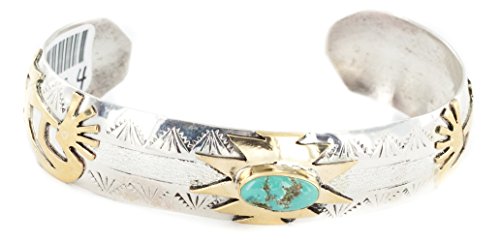 12Kt Gold Filled And .925 Sterling Silver Certified Authentic Kokopelli Handmade Navajo Natural Turquoise Native American Bracelet #TOP1