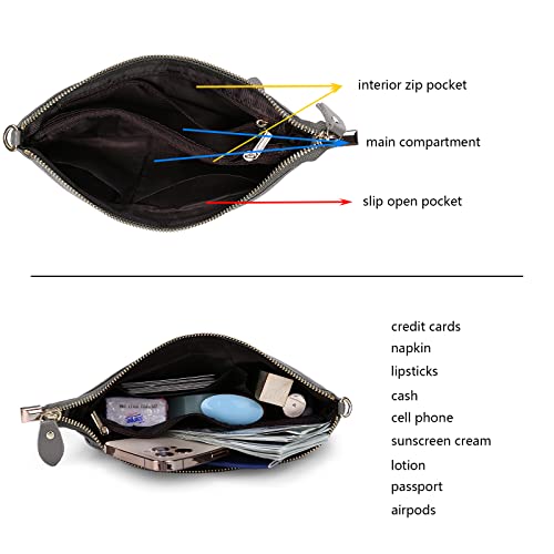 Image of YALUXE Genuine Leather Wristlet Handbags Purses Cell Phone Pocket Clutch Wallet Crossbody Bags for Women