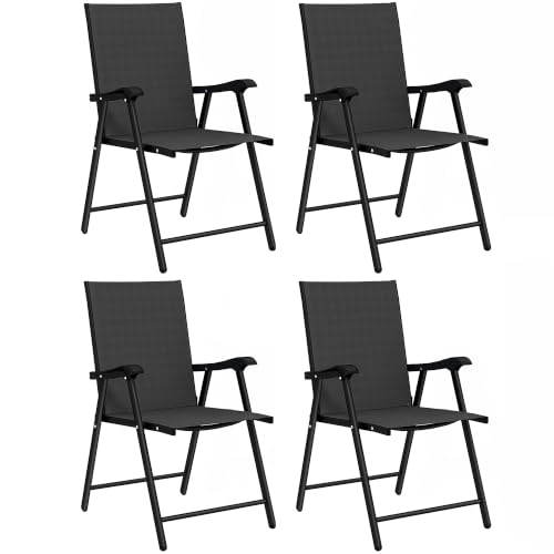 Image of Outsunny Folding Garden Chairs Set of 4 Foldable with High Back Black