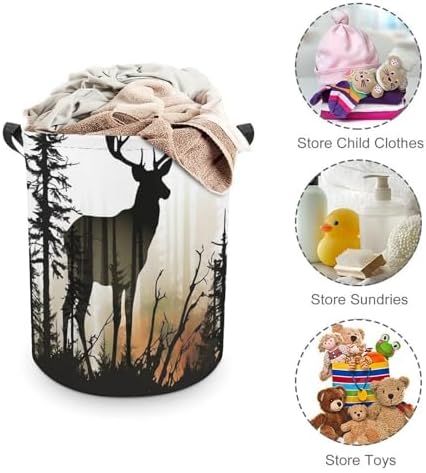 Deer Silhouette Clothes Hamper with Handles, Collapsible Laundry Basket for Bedroom, Freestanding Laundry Hamper 44x44cm for Bathroom, Versatile Storage for Dirty Clothes - 2