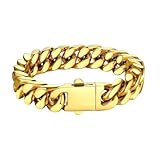 Bestyle Pulsera Hombre Cadena Cubana Eslabones Acero Inoxidable Dorado 12mm Ancho 23cm Largo Oro Joyas de Hombre Padre Chico Hijo