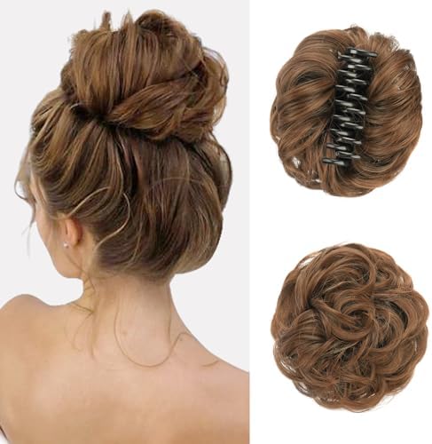 Sofeiyan Claw Clip Messy Bun Hair Piece Wavy Curly Hair Bun Clip in Claw Chignon Ponytail Hairpieces Synthetic Tousled Updo Hair Extensions Scrunchie Hairpiece for Women, Grey