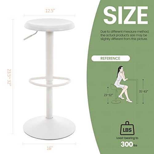 Image of Brage Living Adjustable Bar Stools Set of 2, Swivel Round Metal Airlift Barstools, Backless Counter Height Bar Chairs for Kitchen Dining Room Pub Cafe (White)