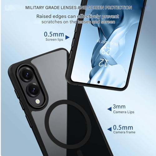 Image of DIZORO Samsung S25 Edge 5g Case,Compatible with MagSafe, Non Yellow Military-Grade Drop Protection & Hard PC Back Cover Slim Transparent Anti-Scratch Shockproof Phone Case (Black)