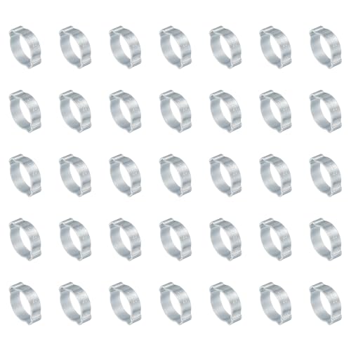 Image of PATIKIL 35 Pack 17-20mm Double Ear Hose Clamp, Galvanized Steel O Clip Crimp Rings for Fuel Petrol Pipe Tube Fitting Connections, Silver Tone