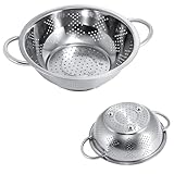 Escorredor de Massa Macarrão Em Aço Inox Premium com Alças - 24cm- Durável, Elegante e Prático