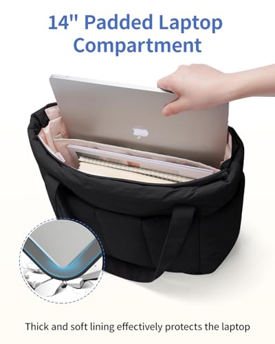Image of Narwey Puffer Tote Bag for Women Girl, Puffy Travel Gym Shoulder Handbag