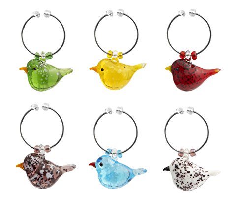 LSArts Wine Glass Markers, Birds, Set of 6