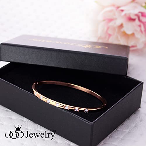 555Jewelry Delicate Stainless Steel Cubic Zirconia Cuff Hinged Bangle Bracelets For Women, Designer ‎Inspired Cuff Bangle Bracelets For Women, Bangles For Girls, Rose Gold #TOP1