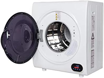 Front view of the ZOKOP compact portable clothes dryer with its door open, revealing the stainless steel drum inside.