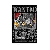 Póster de anime One Piece Wanted Zoro 1, póster de pintura en lienzo, obras de arte, decoración de habitación, 20 x 30 cm