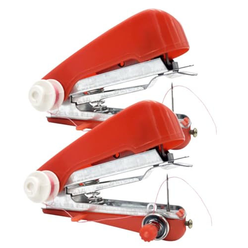 Imagen de DIYEAH Máquina de Coser Portátil Manual Herramienta Práctica para Costura en Casa Kit de 2 Piezas Roja