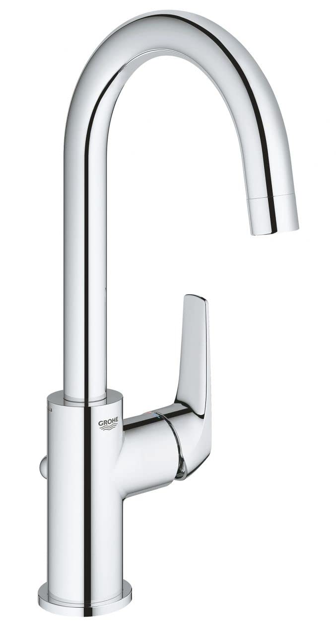 GROHE Start Flow, Waschtischarmatur hoch, wassersparend (Wasserhahn für das Bad, Badarmatur mit Zugstangen Ablauf, 31cm hoch, einfache Installation am Waschbecken), chrom, 23811000