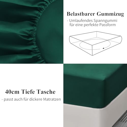 Aisbo Spannbettlaken 160x200cm Bettlaken Boxspringbett - Bett Laken Dunkelgrün 160x200 aus Premium Mikrofaser… – Ansicht 3