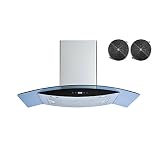 Winflo 30 In. 600 CFM Convertible Stainless Steel/Glass Wall Mount Range Hood with Mesh Filter, Charcoal Filters and Touch Sensor Control