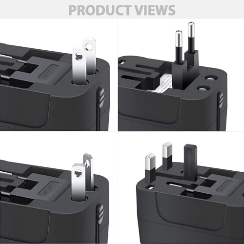 Image of GIGAWATTS Universal Travel Adapter with USB-A Type-C PD Fast Charging Port All in One Multipurpose Multitype Worldwide Power Socket AC /DC 6A /5V Ports Portable for International Travelling (1Pc, Black)