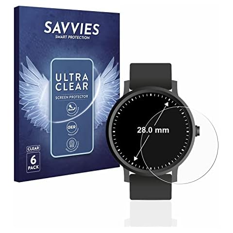 Savvies 6X Schutzfolie kompatibel mit Armbanduhren (Kreisrund, ø: 28 mm) Displayschutz-Folie Ultra-Transparent Cover