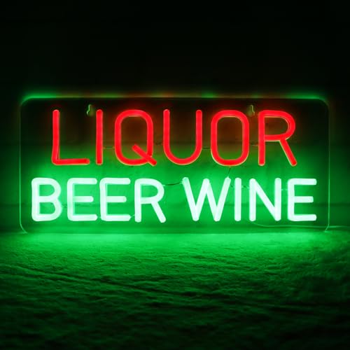 JFLLamp Liquor Beer Wine Neon Signs for Wall Decor Neon Lights for Bedroom Led Business Signs Suitable for Liquor Store Christmas Birthday Party Gift 5V Power Adapter, 16.1 * 7 Inch(Red+Green)