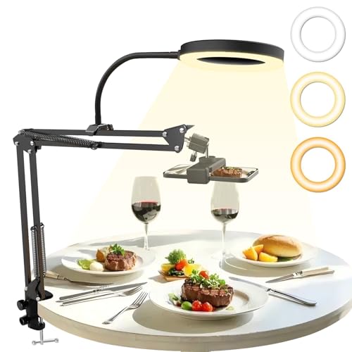 Overhead Ring Light Kit, 6‘’Ring Light Multifunctional Overhead Camera Mount, 360° Adjustable Articulating Arm Phone Mount for Video Recording, YouTube, TikTok, Live