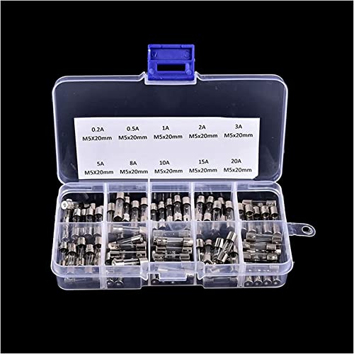 Fusible verre 5x20 mm boîte de 100 pièces assorties rapides de 0,2A à 20A pour circuits 250V
