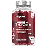 Apfelessig Gummies 1000mg - Mit Vitamin C, B12, B6, B9 (Folsäure) & Rote Beete - 90 vegane Gummibärchen mit Apfelgeschmack - Apple Cider Vinegar Gummies von WeightWorld