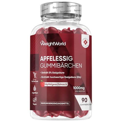Apfelessig Gummies 1000mg - Mit Vitamin C, B12, B6, B9 (Folsäure) & Rote Beete - 90 vegane Gummibärchen mit Apfelgeschmack - Apple Cider Vinegar Gummies von WeightWorld Apfelessig Gummies 1000mg - Mit Vitamin C, B12, B6, B9 (Folsäure) & Rote Beete - 90 vegane Gummibärchen mit Apfelgeschmack - Apple Cider Vinegar Gummies von WeightWorld