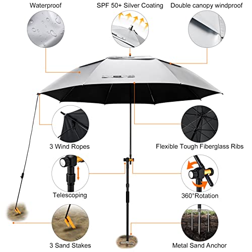 G4Free Xl Uv Golf/Beach Umbrella 72" Arc With Sand Anchor, Large Oversize Double Canopy Vented Windproof Tiltable Sun Shade Rain Umbrellas Plus Carrying Bag, Stakes, And Wind Ropes(Black/Silver) #TOP3