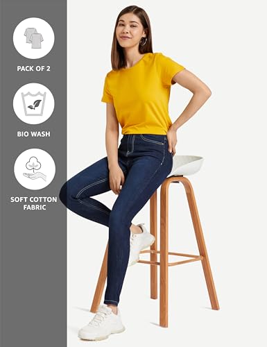 Image of Amazon Brand - Symbol Women Cotton Stretch Regular Fit Round Neck Half Sleeve T-Shirt (Available in Plus Sizes)