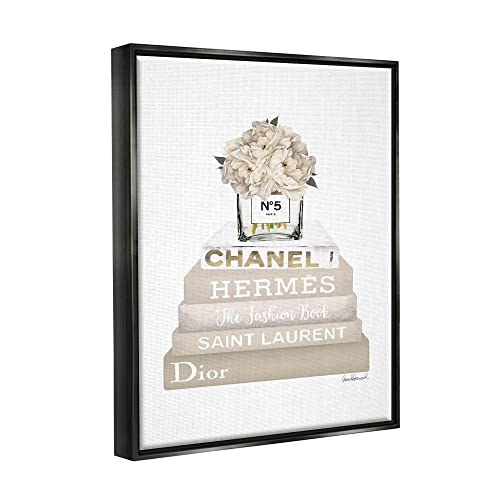 Image of Stupell Industries High Fashion Bookstack with Tan Flowers, Design by Amanda Greenwood