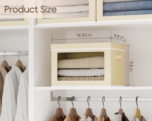 Image of Homsorout Collapsible & Stackable Fabric Storage Bins with Front Window, 6 Pack for Closet, Bedroom, Nursery, Home & Office, Beige, 14.9 x 9.8 x 9.8 Inches