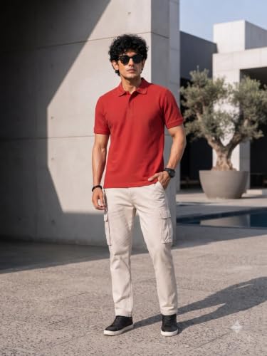 Image of MAYKR Men's Red Stylish Polo Neck Short Sleeve T-Shirt