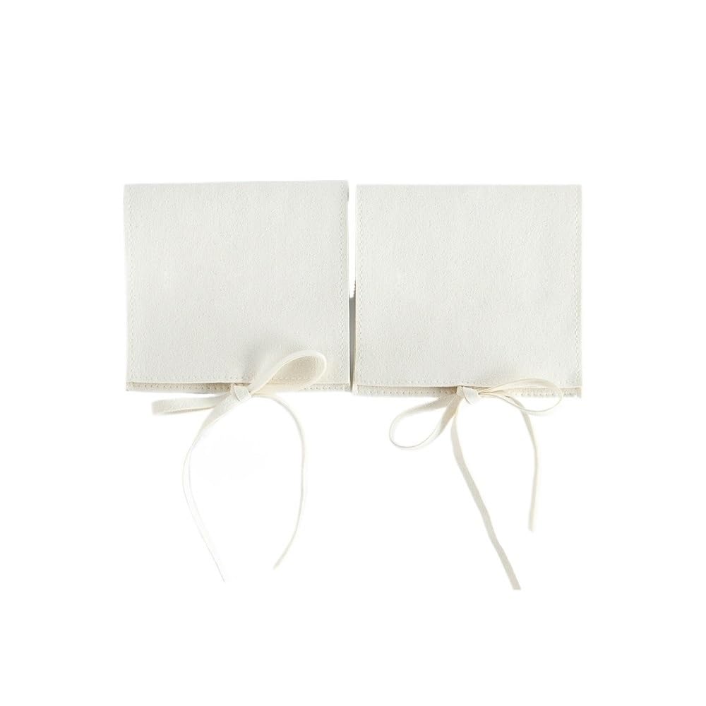 Doxicey Jewelry Package Bags 5pcs 6×6cm Jewelery Gift Bag Microfiber Jewellry Pouch with Ribbon Envelope Packaging Organizer for Necklace Bracelet Earring Ring(Beige)