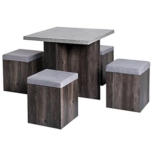 HOMCOM eetgroep eettafel set met 4 krukken, 5-delige zitgroep. Eetkamer grijs 80x80cm
