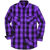 DOKKIA Flannel Shirt for Men Buffalo Plaid Long Sleeve Button Down Casual Jacket (Large, Purple Black Buffalo)