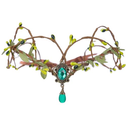MOSTORY Woodland Green Fairy Crown - Forest Elf Headpiece for Medieval Renaissance Costume Women, Greenery Leaf Circlet for Renfaire Cosplay Halloween Photo Shoot