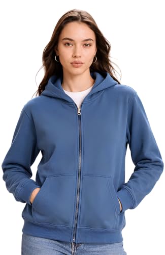 Image of SANE ORIGINALS Women's Cotton Blend Fleece Zip Up Hoodie Sweatshirt, Warm Winter Full Zip Jacket with Kangaroo Pockets