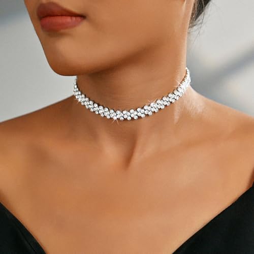 Handcess Braut Hochzeit Strass Halskette Silber Glitzernde Kristall Ketten Brautkette Schmuck für Frauen