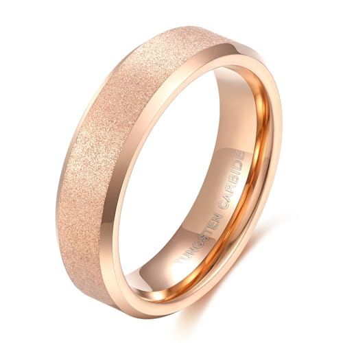 Bague fiançailles tungstène mat 6MM or rose promesse amour taille 49