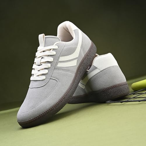 Image of Cruiser Men's Sneakers | Stylish Grey Retro Suede Casual Sneakers |Korean Style Lace-Up Low-Top Trainer with White Side Stripe & Gum Sole for College,Party,Office,Streetwear,Travel (2668)