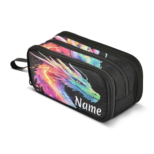 Image of Custom Lightning Dragon Watercolor Pencil Case Box Boys Girls Personalized Name Large Pencil Pouch Stationery Pen Bag Organizer for Kids Adults School Office