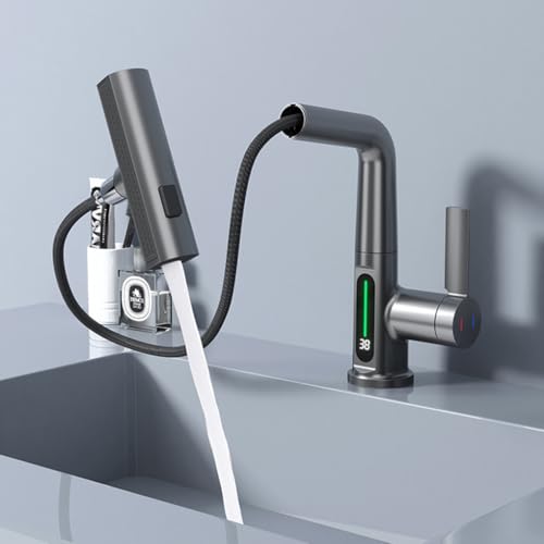 Grifo de cocina elevable gris para evitar salpicaduras y medir la temperatura 5