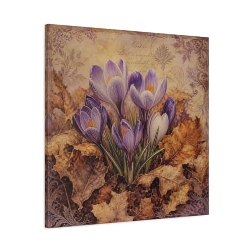 Impression sur Toile de Qualité Galerie | Tableau Floral Violet et Marron Châssis 3cm