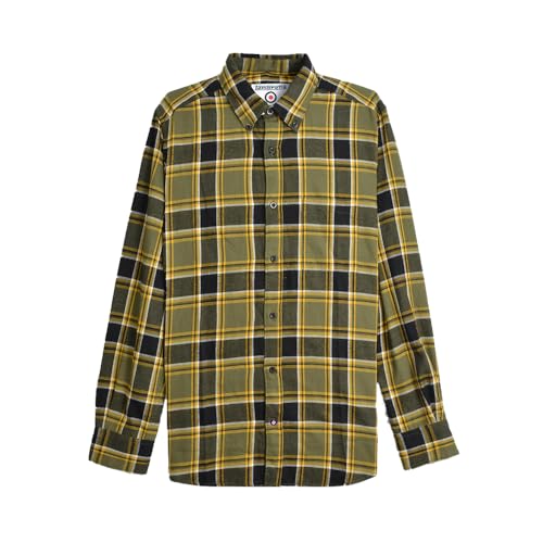 Image of Lambretta Mens Brushed Large Check Long Sleeve Shirt - Khaki/Black/Gold - M