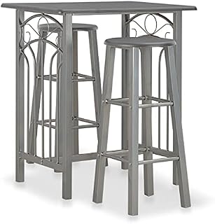 vidaXL Bar Set 3 Pieces Bar Table and Stools Breakfast Bistro Pub Kitchen Furniture Dining Room Restaurant Set Wood and Steel Black and Grey