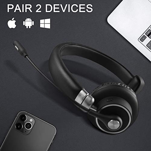 Bluetooth Headset 5.0, Pro 24 Hrs Talktime Noise Cancelling Wireless Headset with Mute Button for Cell Phones Business Office Trucker-M91