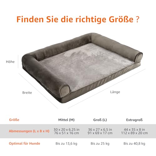 Amazon Basics Großes Hundebett/Sofa in U-Form aus Schaumstoff, mit abnehmbarem, waschbarem Bezug, Braun, 91 x 69 x 17 cm (L x W x H) – Bild 4