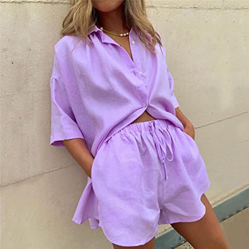 Ensemble coton et lin avec ourlet irrégulier ajustable violet L